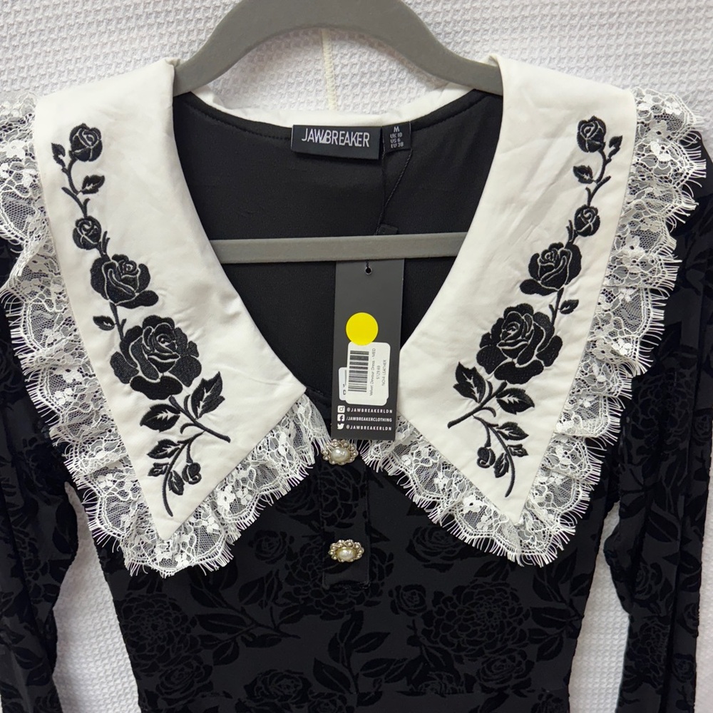 Jawbreaker Black Floral Lace Long Sleeve Velvet Devour Dress NWT - Picture 7 of 11